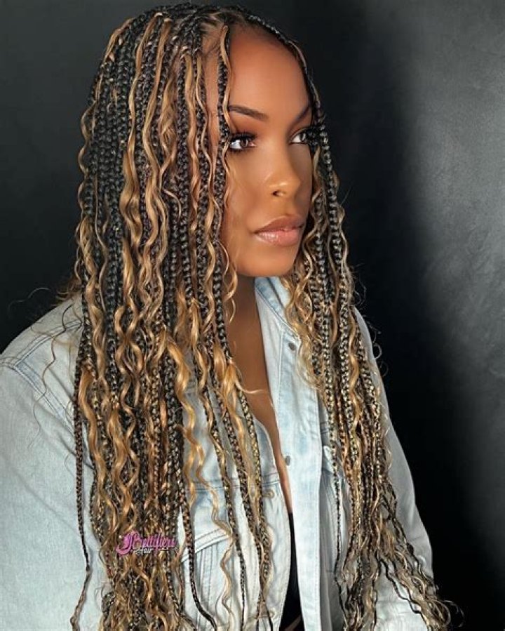 Bohemian box braids Blonde braids, Box braids styling, Box braids