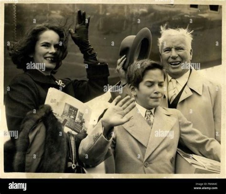 Charlie Chaplin with his son Sydney Chaplin, his fourth wife Oona O