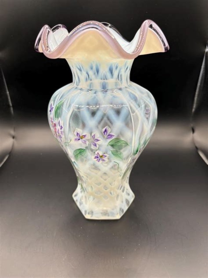 FENTON BASKET VASE Meadow Beauty Spiral Rib Optic Sea Mist Green Crest