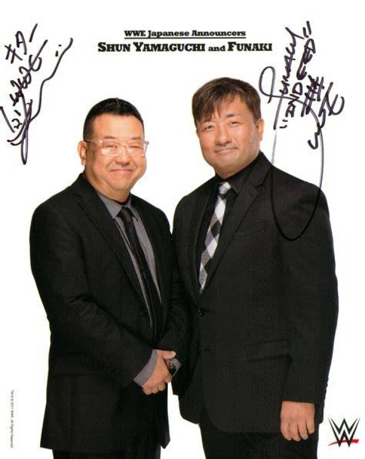 Funaki and Shun Yamaguchi providing Japanese language commentary for SummerSlam
