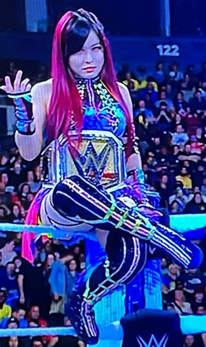 iyo sky sitting on a ladder holding the money in the bank briefcase
