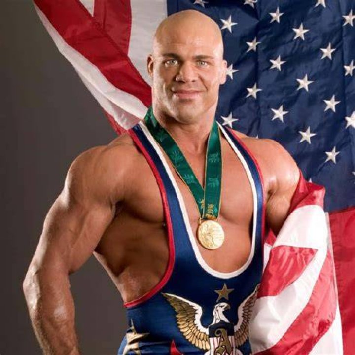 Kurt Angle with his gold medal in WWE.