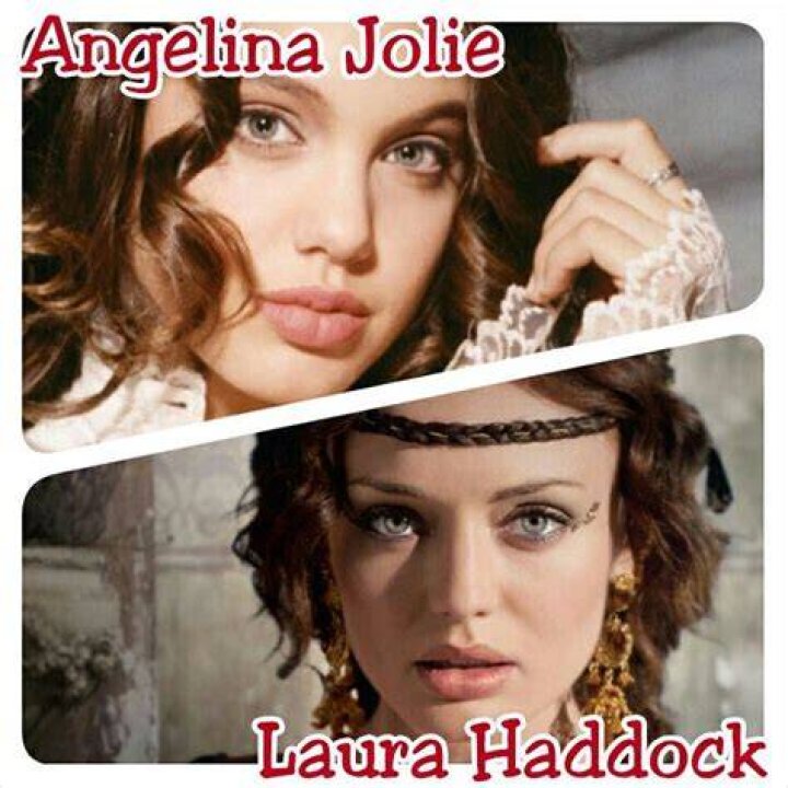 Laura Haddock as Angelina Jolie in Celebrity Lookalikes 