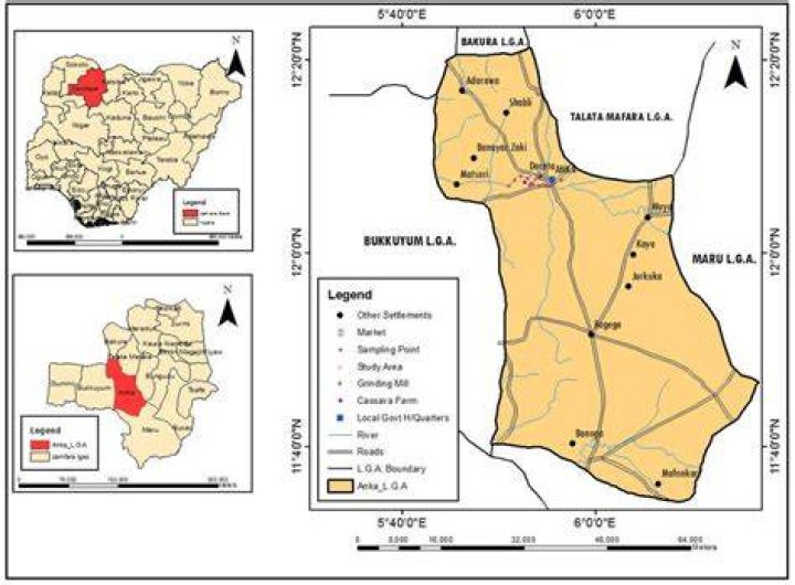 Map of Anka Local Government Area of Zamfara State, Nigeria showing