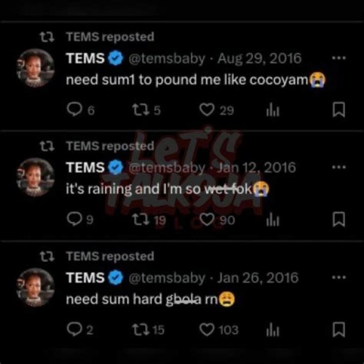 Old tweets of Tems begging to be pounded like cocoyam pops up; causes a