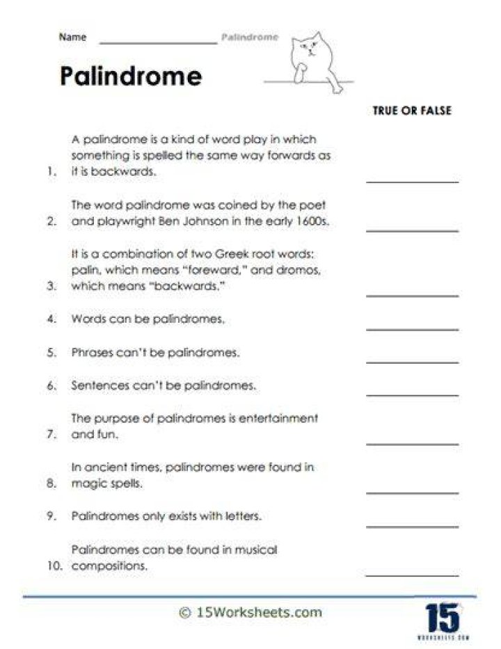 Palindromes Printable Worksheets Printable worksheets, Math