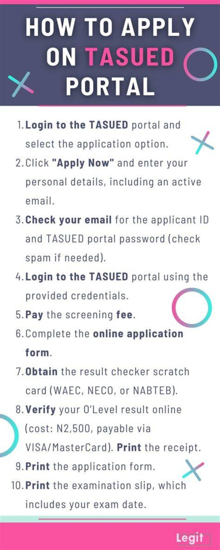Tasued portal login for fresh and returning students, admission (2020